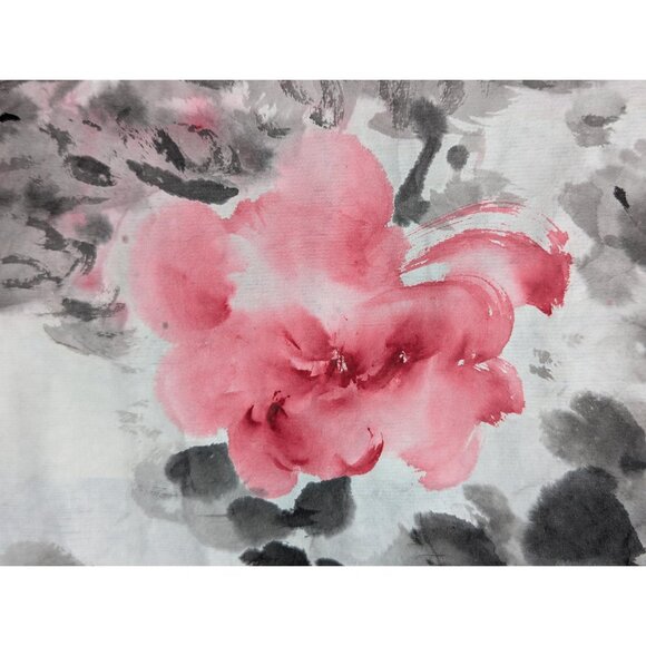 Vintage Japanese ink drawing Cherry blossom and butterflies on rice paper, - Picture 9 of 10